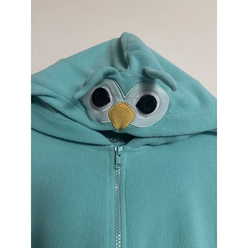 Nick & Nora Owl Fleece Teal One-Piece Pajamas‎ Hooded Wings Women's Small